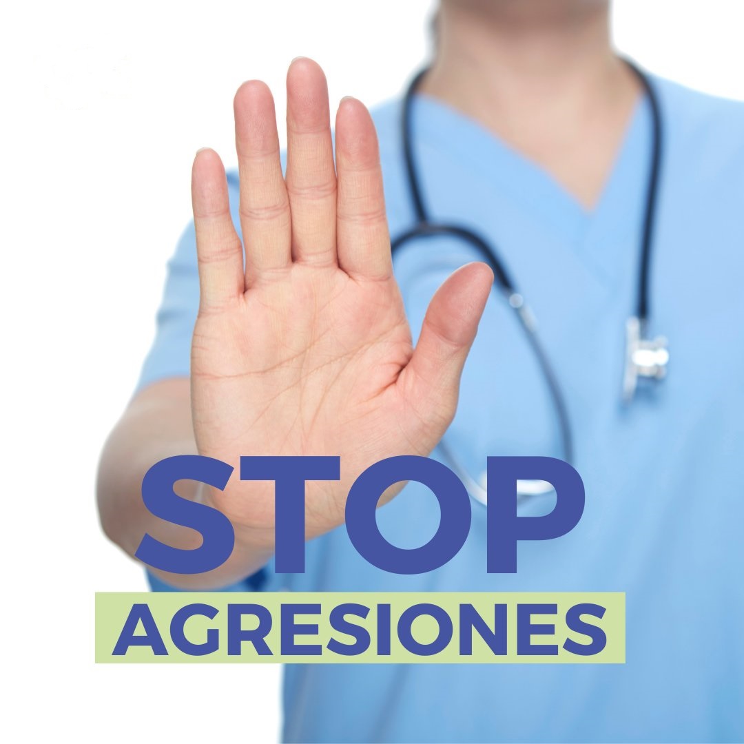 Imagen con el texto "stop agresiones al personal sanitario"