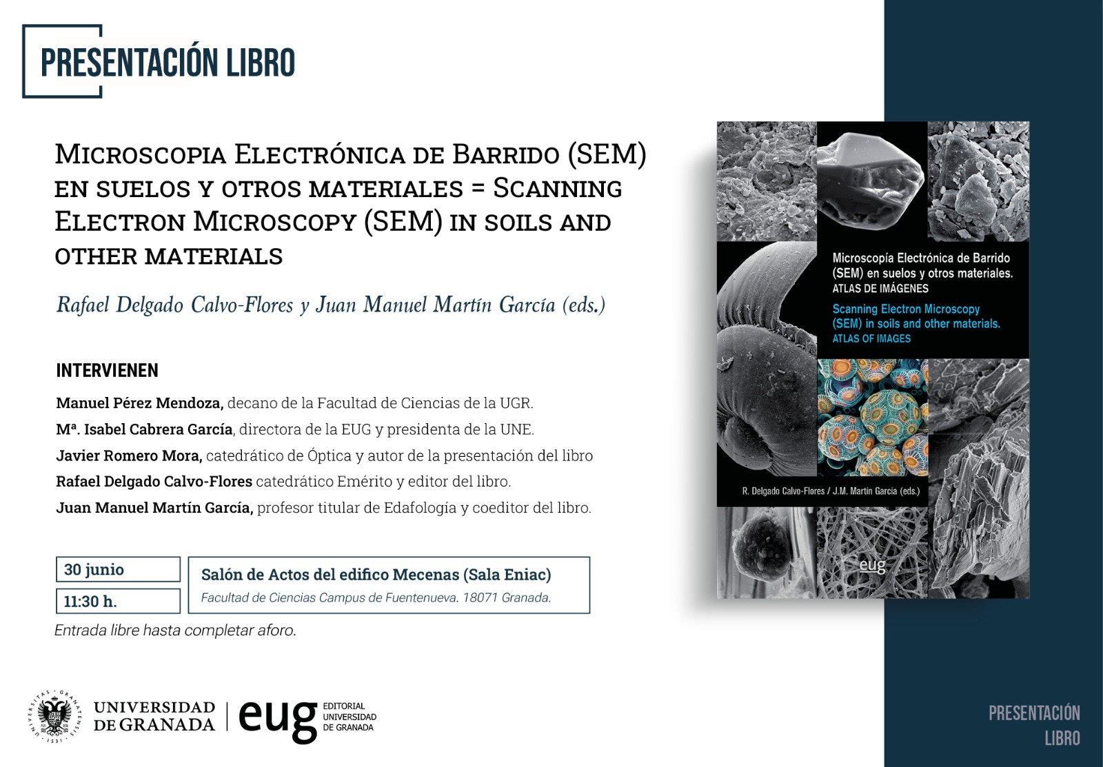 30-6-2025. Invitación al acto de presentación del libro: Microscopía Electrónica de Barrido (SEM) 