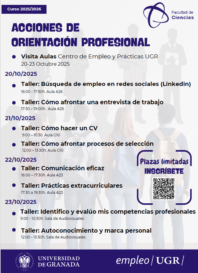 Cartel del anuncio de las acciones de orientación profesional de la Facultad de Ciencias