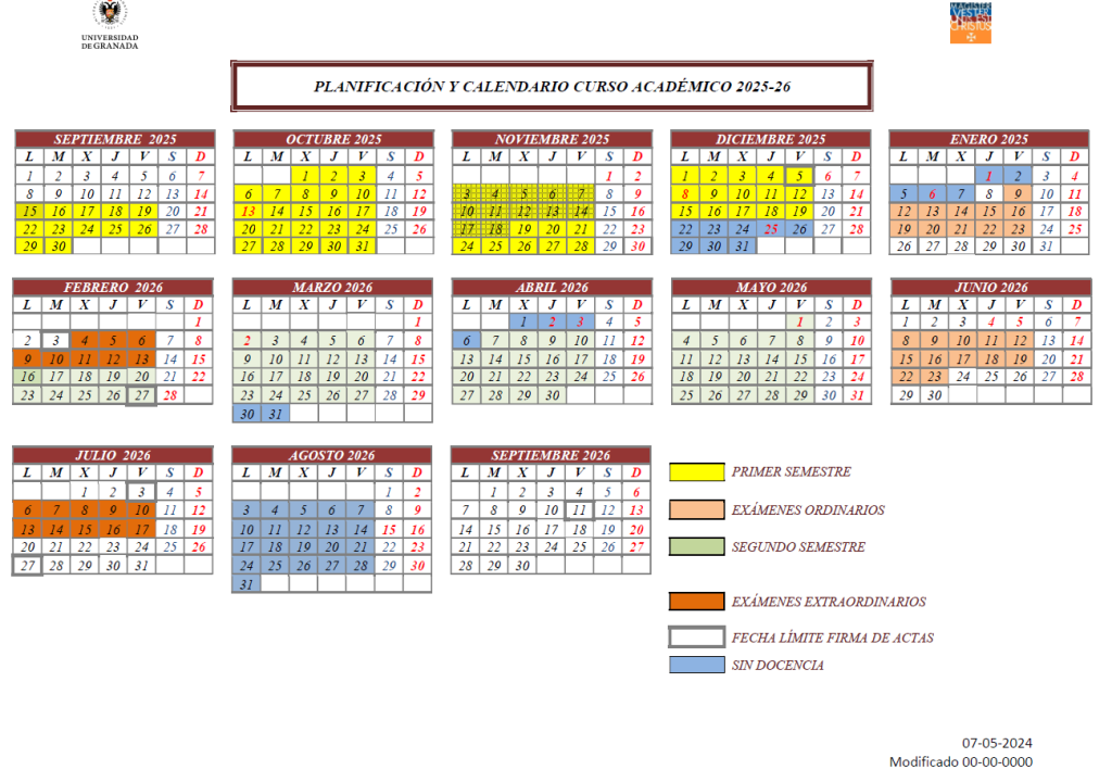 Calendario académico 2025-26