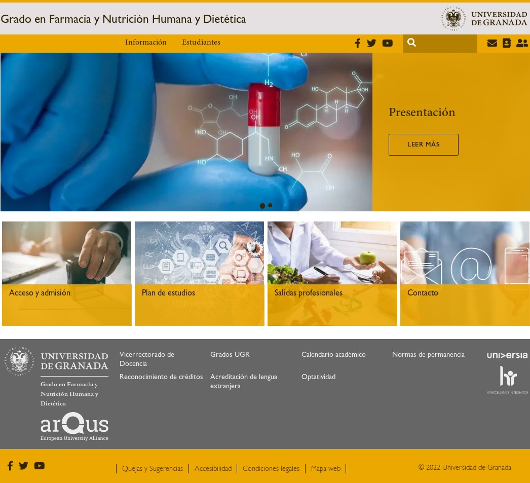 Grado en Farmacia y Nutrición Humana y Dietética Portada web del Grado en Farmacia y Nutrición Humana y Dietética