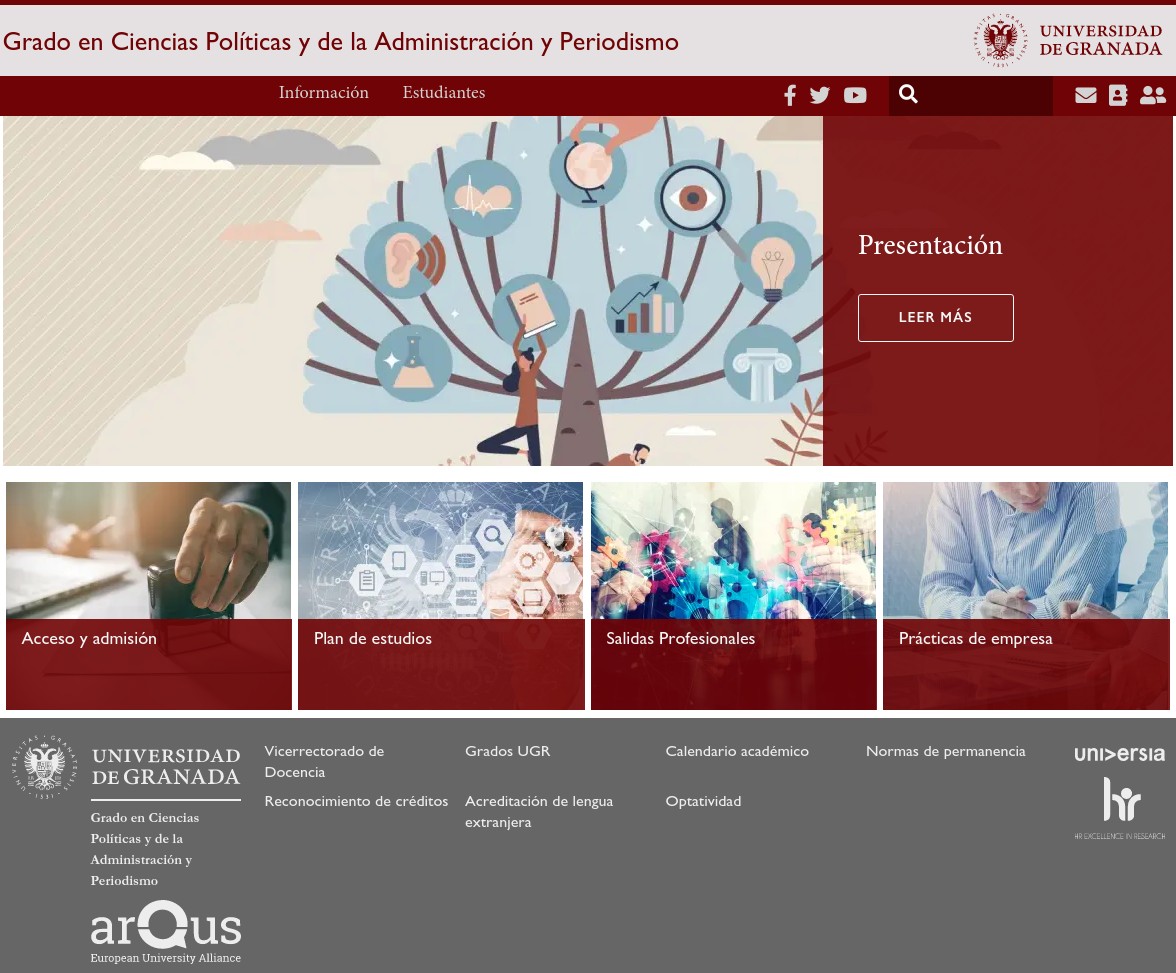 Portada web del Grado en Ciencias Políticas y de la Administración y Periodismo